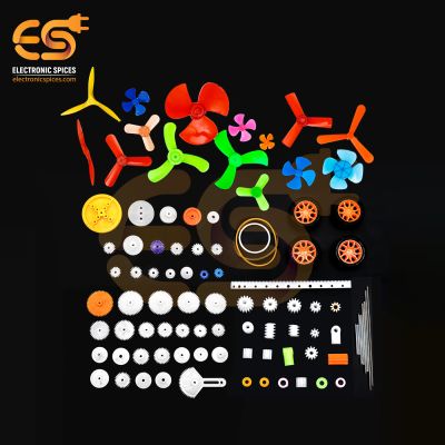 Combo of 93 Pcs DIY Plastic Gear | Pulley | Fan Propeller Set for RC Toys For  Science Projects & Robotics